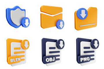 3d download data file media icon set bundle