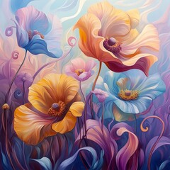 Garden of Sound: Imagine a garden where each flower represents a different sound or music note. Use soft brushstrokes to blend colors that reflect the rhythm and melody of nature, transforming the sen