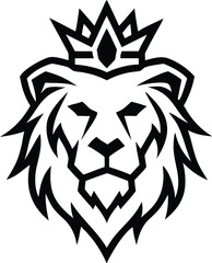 Royal Lion Head Logo Vector with Crown Outline Design