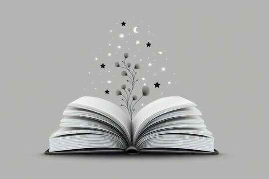 recommend clip art: Minimalist line art of an open book with stars rising from the pages
