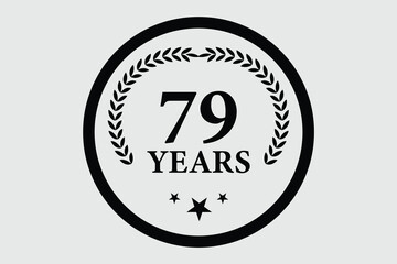 79 years anniversary icon with laurel wreath and number symbol, vector illustration.