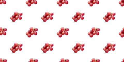Seamless pattern of fresh red grapes isolated on white background
