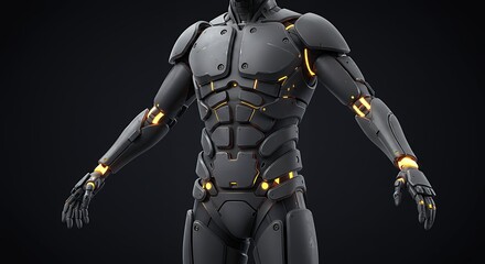 Fototapeta premium Futuristic Robot Torso with Glowing Accents Displaying Advanced Technology and Cybernetic Design in a Studio Setting