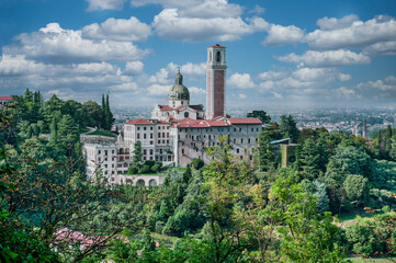Panoramic view of the back of the Sanctuary of Monte Berico in Vicenza, Italy
