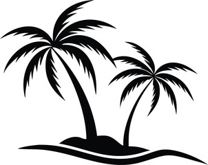 Tropical Palm Tree Silhouette  Island Beach Vector Illustration