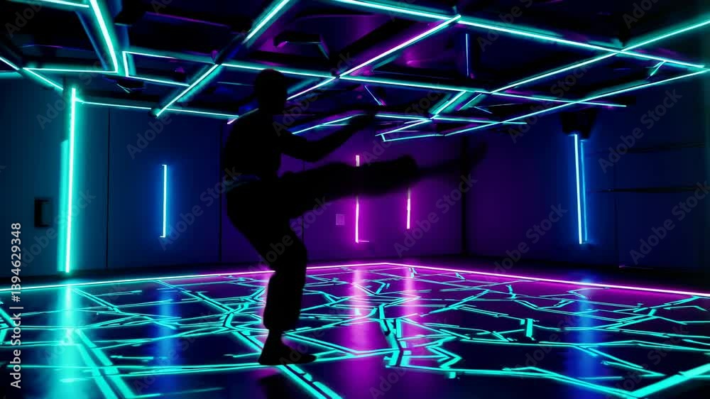 Aufkleber modern dance performance in neon-lit studio showcasing vibrant choreography and dynamic movement