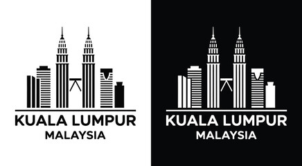 Naklejka premium Bold Black Kuala Lumpur Malaysia Skyline Logo for Travel and Property Business Identity