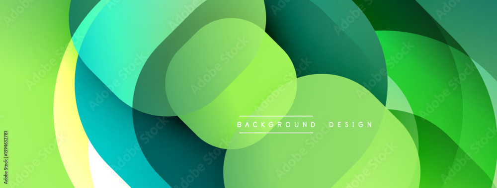 Leinwandbilder Abstract design features overlapping translucent shapes. Colors transition from yellow, through green, to dark teal. Modern aesthetic, suitable for backgrounds or digital art.