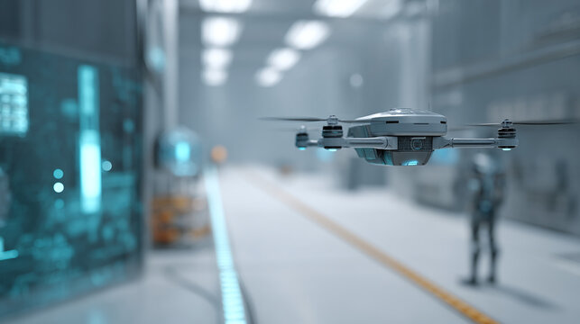 Futuristic Drone in a Modern Facility