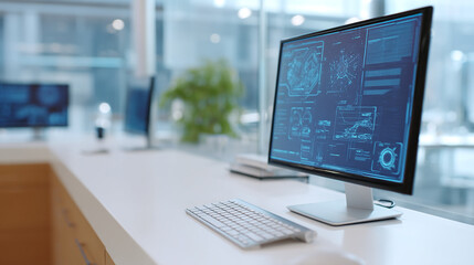 Modern Technology Workspace with Futuristic Interface