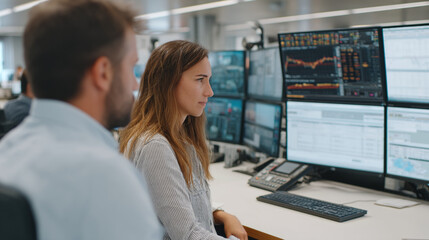 Obraz premium Focused Business Professionals in a Trading Room