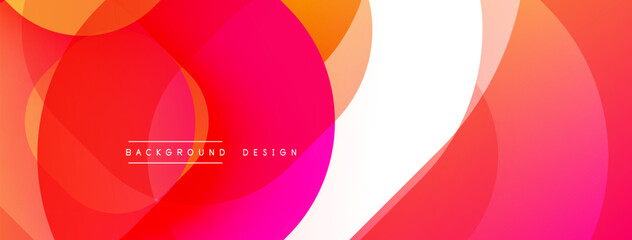 Abstract vibrant circles overlap creating dynamic composition. Warm colors dominate, ranging from red to orange, with white accents. Modern design element for backgrounds.