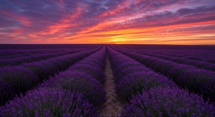 Vibrant Lavender Field Sunset  Purple Flowers  Dramatic Sky