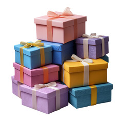 Obraz premium Colorful gift boxes stacked together create vibrant and festive display, perfect for celebrations and special occasions