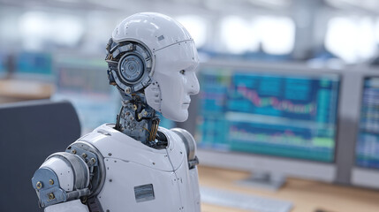 Advanced Robot in a Modern Tech Office