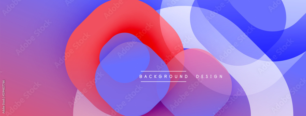 Aufkleber Abstract background features overlapping translucent shapes. Red, blue, purple hues blend creating dynamic visual effect. Modern design suitable for banners, presentations.