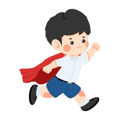 Cartoon Boy Running in a Superhero Costume