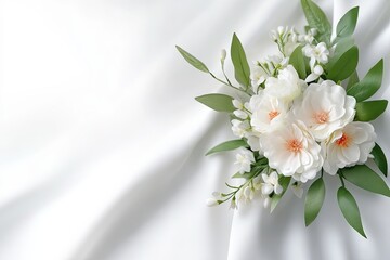 Fototapeta premium White flowers on draped fabric