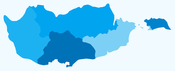 Map of Cyprus with regions. Just a simple country border map with region division. Light blue color palette. Blank Republic of Cyprus shape with administrative division. Vector illustration.