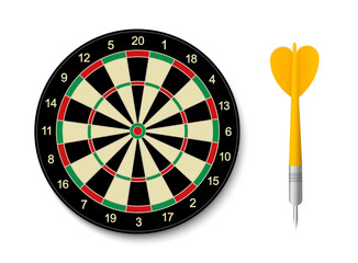 Vector illustration of darts, a precision sports game involving throwing darts at a circular target board
