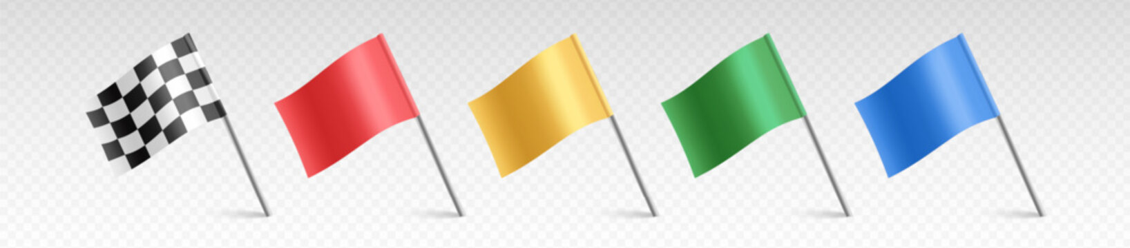 Different color flag icon set. Vector flags for sports competition, tournament, race, map tag or important sign. Vector illustration