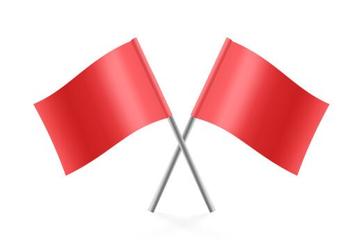 Realistic two red crossed flags for racing, sports competitions. Red flags for race stop. Vector illustration