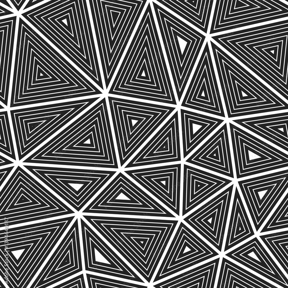 Poster triangles pattern geometric design. multiple repeated inner triangles. big shape size. black and whi