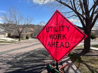 Utility Work Ahead Bright Neon Construction Road Sign 