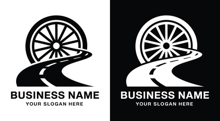 Wheel and Road Logo Bold Black Travel for Automotive Firms