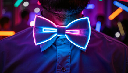 Glow-in-the-dark bow tie shining at rave party, vibrant nightlife