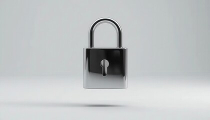 Fototapeta premium Security zero trust concept. A shiny metal padlock floating against a minimalistic background, symbolizing security and protection.