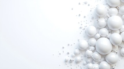 White Spheres with Silver Accents Minimalist 3D Render Wide Angle Shot Smooth Textures Abstract Design White Background Cool Monochromatic Perfect for Branding Materials