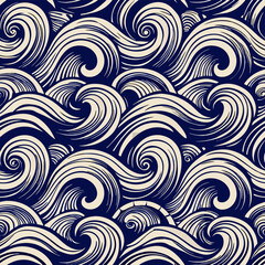 Hand-Drawn Ocean Waves Seamless Pattern
