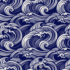 Hand-Drawn Ocean Waves Seamless Pattern
