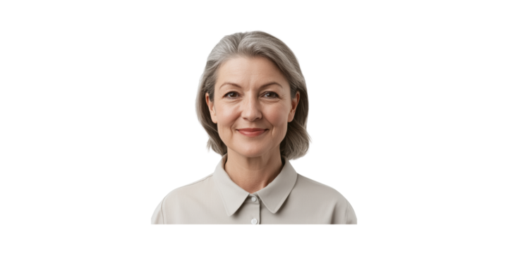 Smiling Mature Woman In Shirt. Confidence And Wisdom In Aging Portrait Isolated On Transparent Background - Powered by Adobe
