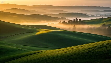 Obraz premium sunrise over the mountains , aesthetic natural scene , serene sun rise 