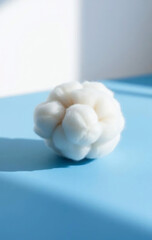 Single White Cotton Ball on Blue