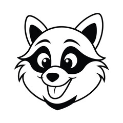 mascot style raccoon head with a playful grin and big eyes