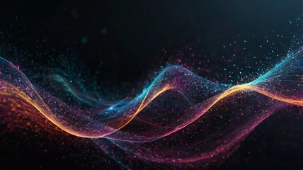 Abstract Waving Particle Technology Background Design. Abstract wave moving dots flow particles, hi-tech and big data background design for brochures, flyers, magazine, business card, banner.