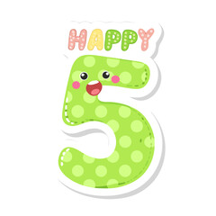 Happy number 5 in green with dots and smiling face