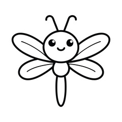 kawaii dragonfly head with tiny wings and a happy smile