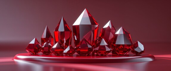 Cluster of glossy red crystals rests on a red surface.