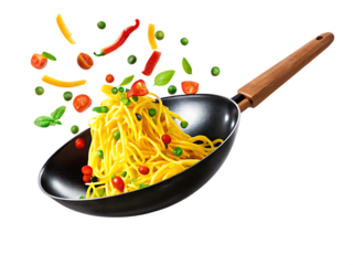 frying pan with vegetables.