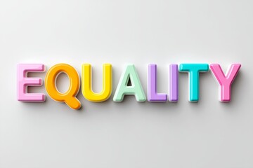 A clean white background with the word â€œEQUALITYâ€ in bold sans-serif, each letter in a different color