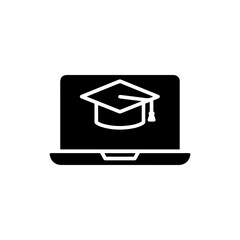 Laptop with Graduation Hat on Screen - Representing Online Education