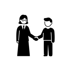 Teacher and Student Icons Shaking Hands for Mentoring Concept