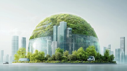 Naklejka premium Green Technology Sustainability concept. Futuristic green city with AI optimized energy systems