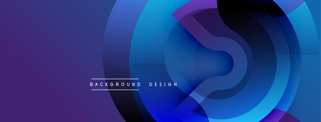 Abstract blue purple layers create dynamic flowing shapes. Modern design emphasizes smooth gradients, circular forms, visual depth. Minimalist aesthetic suits digital backgrounds.