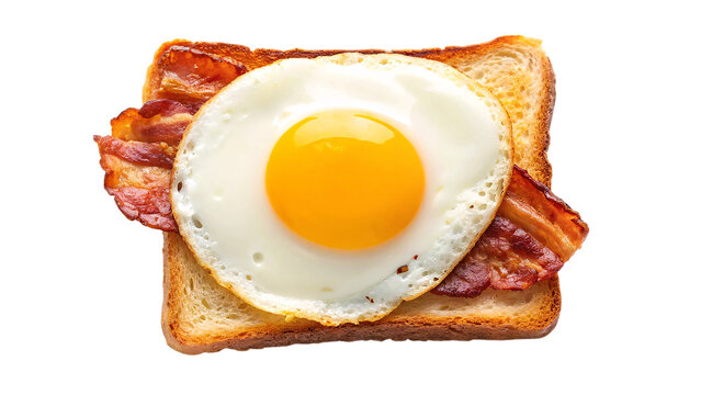 Bacon and Egg on Toast Isolated on White – Classic Breakfast Top View