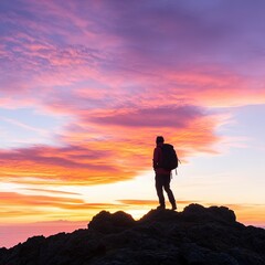 Person admires colorful sunset view